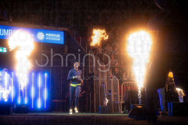 ISTAF Indoor; Duesseldorf, 24.01.2026 | DUESSELDORF, GERMANY - JANUARY 24:  Khaddi Sagnia (SWE) during the presentation of the long jumpers during the ISTAF Indoor Dusseldorf at PSD Bank Dome on January 24, 2026 in Duesseldorf, Germany. 