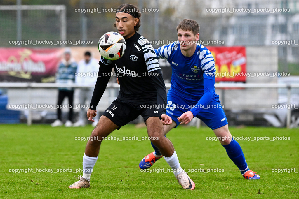 MSC Magdalen vs. SV Wernberg | #77 Saif Moussa MSC Magdalen, #23 Manuel Andreas Cevsar SV Wernberg, MSC Magdalen vs. SV Wernberg, MSC Magdalen vs. SV Wernberg am 10.11.2024 in Magdalen (Sportplatz Magdalen), Austria, (Photo by Bernd Stefan)