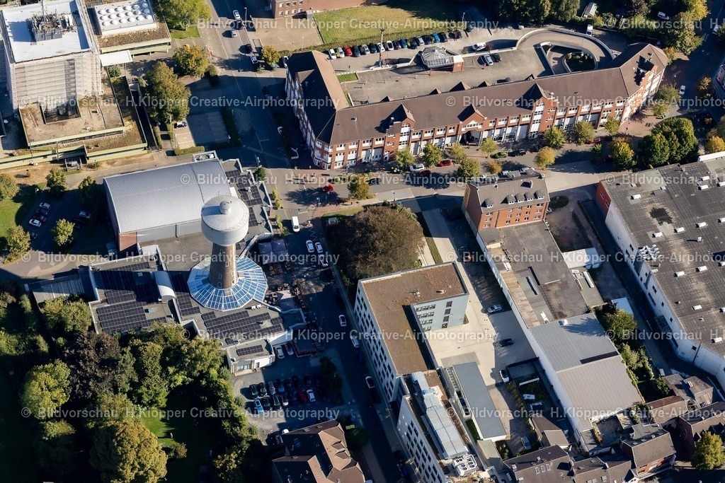 Lufbilder Alsdorf-5944 | Bauwerk des Industriedenkmales Wasserturm " Wasserturm, Hubertusstraße " an der Hubertusstraße, Otto-Wels-Straße in Alsdorf - Realisiert mit Pictrs.com
