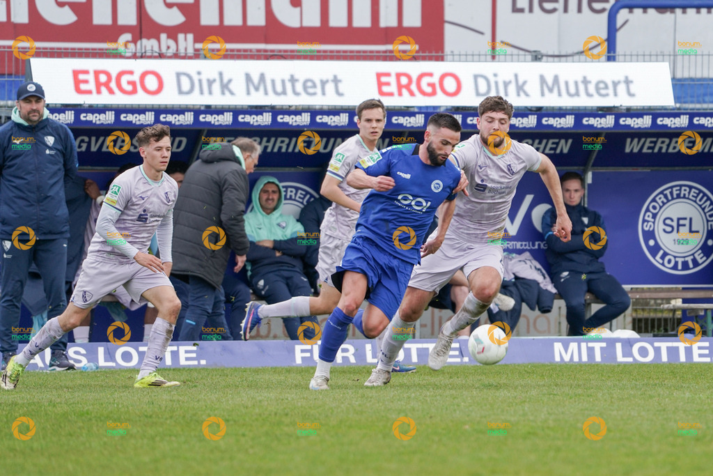 VfL Sportsfreunde Lotte vs. VfL Bochum II U23 - Regionalliga West - 28. Spieltag 2026 | Denis Milic, 22Daniel Hendrik Hülsenbusch, 4Niklas Jahn, 12Jaden Tom Korzynietz, 20 - Realisiert mit Pictrs.com