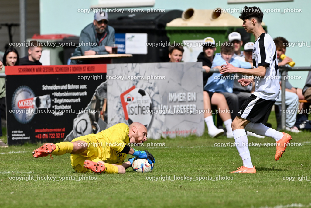 ATUS Velden vs. SV Spittal | #31 Alexander Kofler ATUS Velden, #14 Mersad Ramic SV Spittal, ATUS Velden vs. SV Spittal, ATUS Velden vs. SV Spittal am 27.04.2024 in St. Egyden (Sportplatz St. Egyden), Austria, (Photo by Bernd Stefan)