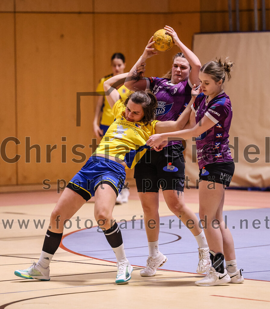 2025-02-15_114_SpVgg_Altenerding_gegen_MTV_Pfaffenhofen | Erding, Deutschland, 15.02.2025:Handball, Bezirksoberliga Frauen Altbayern 2024 / 2024, 14. Spieltag, SpVgg Altenerding gegen MTV Pfaffenhofen, Endergebnis: 27:23Magdalena Scherer (MTV Pfaffenhofen, #2), Verena Kaiser (SpVgg Altenerding, #55), Marlene Mittermeier (SpVgg Altenerding, #6)Foto: Christian Riedel / fotografie-riedel.net