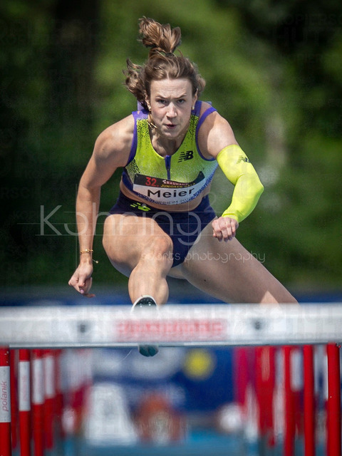 Elite Meeting; Mannheim, 14.06.2026 | MANNHEIM, GERMANY - JUNE 14, 2026 : Marlene Meier (GER/TSV Bayer 04 Leverkusen) competing in the women’s 110m hurdles during the Elite Meeting at Michael-Hoffmann-Stadion on June 14, 2026 in Mannheim, Germany.