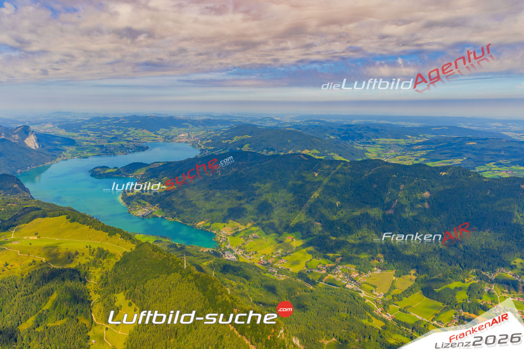 Luftaufnahme Unterach am Attersee Sankt Gilgen - Die Luftaufnahme wurde 2025 vom UL-Flugzeug heraus erstellt ( keine Drohne ) - Hochauflösende Luftaufnahme - für professionelle Ausdrucke geeignet. Die Geschenkidee !Mit Lizenz und Bildrechte bestellbar