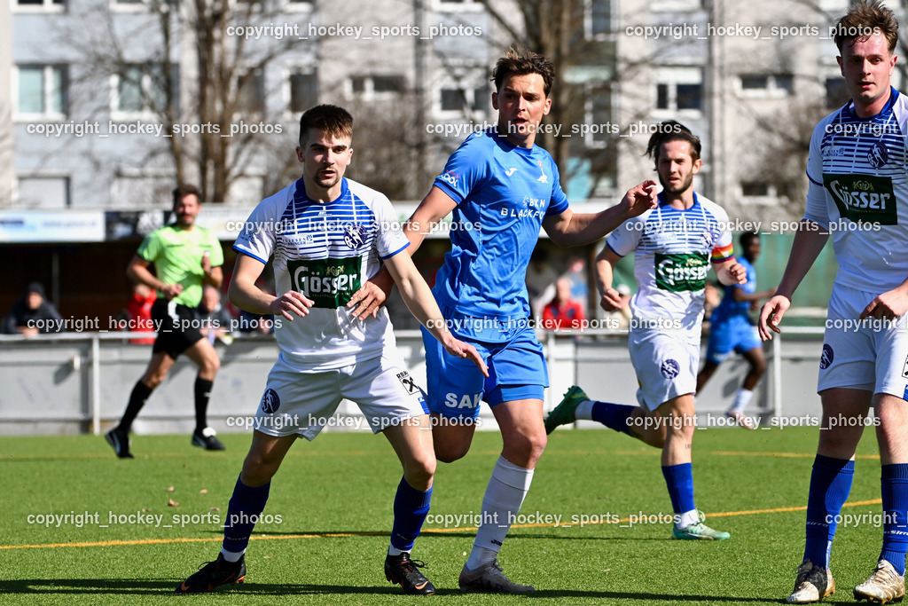 SAK vs. Dellach Gail | #49 Nermin Hasancevic Dellach Gail, #24 Luka Gajic SAK, #23 Maximilian Wastian Dellach Gail, #18 Marco Lesiak Dellach Gail, SAK vs. Dellach Gail, SAK vs. Dellach Gail am 22.03.2025 in Klagenfurt (Sportpark Welzenegg), Austria, (Photo by Bernd Stefan)