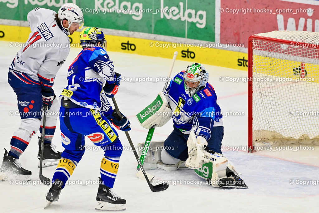 EC IDM WÄRMEPUMPEN VSV vs. HYDRO FEHERVAR AV 19 | #11 Brown Chris HYDRO FEHERVAR, #46 WALL Alex EC VSV, #1 LAMOUREUX JEAN PHILIPPE EC VSV, EC IDM WÄRMEPUMPEN VSV vs. HYDRO FEHERVAR AV 19, EC IDM WÄRMEPUMPEN VSV vs. HYDRO FEHERVAR AV 19 am 20.11.2024 in Villach (Stadthalle Villach), Austria, (Photo by Bernd Stefan)