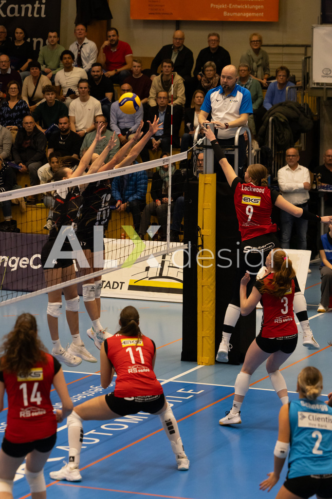 Volleyball I Frauen I Saison 2025-2026 I CEV Volleyball Challenge Cup 2026 | Women I 16th Finals I VC Kanti Schaffhausen - TJ Ostrava I 03.12.2025 | VC Kanti Schaffhausen - 9 Jordan Lockwood (USA) – Diagonal - Realisiert mit Pictrs.com