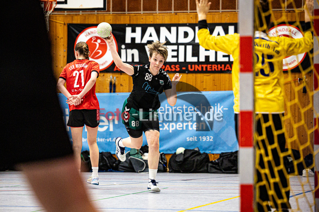 TSV Weilheim gegen TSV Murnau | Handball Bezirksoberliga Frauen Alpenvorland 2024/25, TSV Weilheim gegen TSV Murnau, 20250330,Jeanette FRITSCH (TSV Murnau 88) Torwurf,2025-03-30 in Weilheim (Weilheim, Am Hardt), Jeanette FRITSCH (TSV Murnau 88)Copyright: WolfgangxLindner www.foto-lindner.de