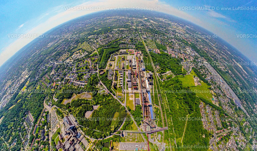 Essen250590034KokereiZecheZollverein | Luftbild, Kokerei Zeche Zollverein Gesamtansicht, UNESCO Welterbe, Erdkugel, Fisheye Aufnahme, Fischaugen Aufnahme, 360 Grad Aufnahme, tiny world, little planet, fisheye Bild, Stoppenberg, Essen, Ruhrgebiet, Nordrhein-Westfalen, Deutschland