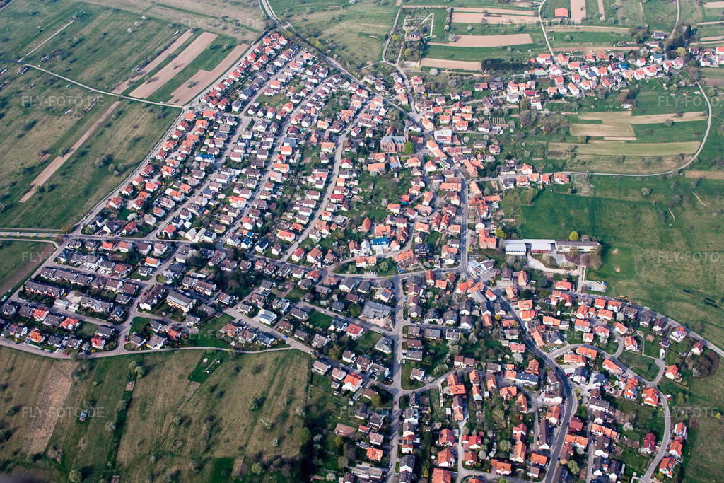 Luftbild: Ortsansicht von Südwesten im Ortsteil Schöllbronn in Ettlingen im Bundesland Baden-Württemberg in Deutschland. Foto: IMG_17734.jpg vom 12.04.2009 durch Werner Riehm/FLY-FOTO.de