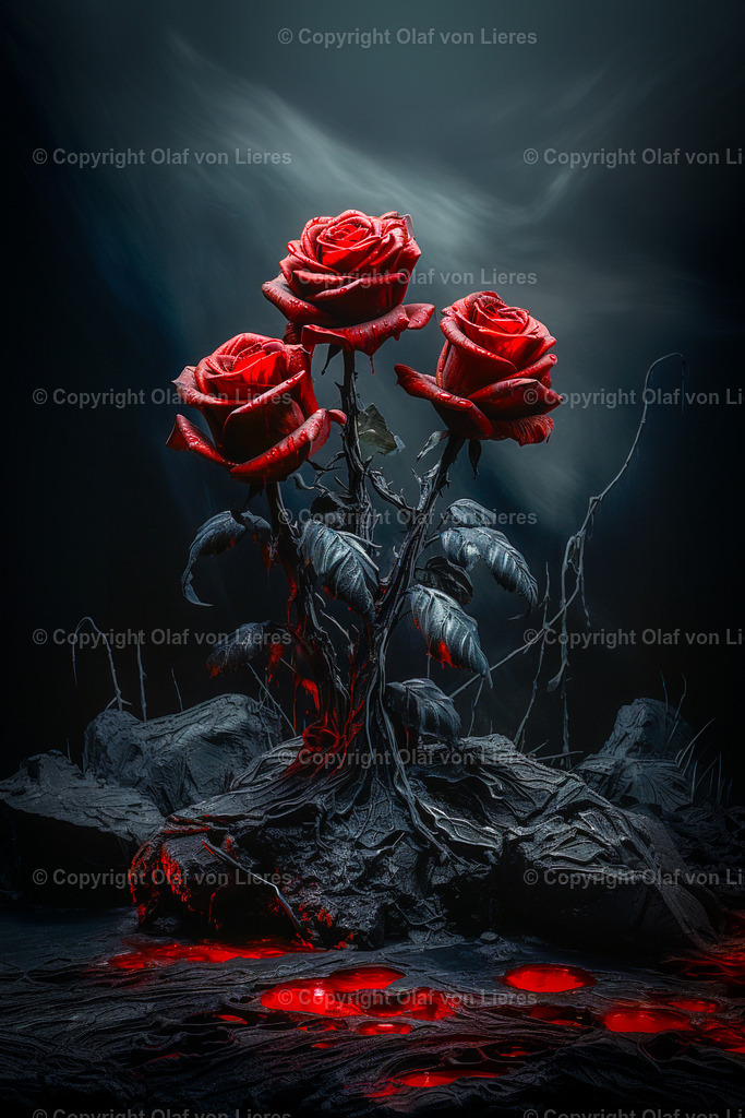 rote Rosen mit schwarzer Umgebung Wandbild | rote Rosen in finsterer Umgebung