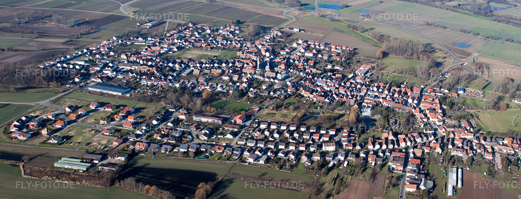 Luftbild: Panorama Perspektive Dorf - Ansicht in Gommersheim im Bundesland Rheinland-Pfalz in Deutschland. Foto: IMG_36936-Bearbeitet.jpg vom 16.01.2011 durch Werner Riehm/FLY-FOTO.de – Auflösung des Originals: 7780 x 2968 px