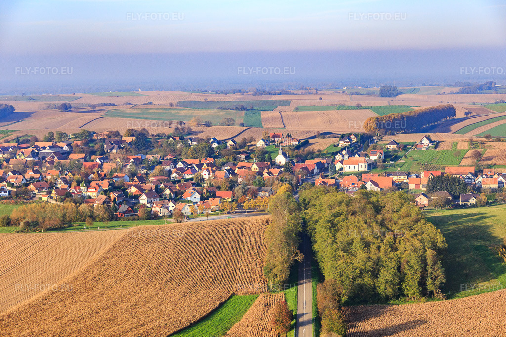 Vue aérienne: Vue de la ville depuis le sud à Wintzenbach dans le département Bas Rhin, France – .Photo: IMG_075717.jpg prise le 01/11/2014 par Werner Riehm/FLY-FOTO.eu – Résolution de l'original: 5472 x 3648 px