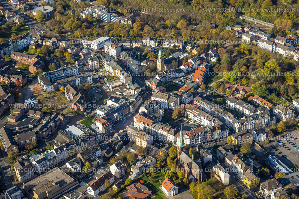 Hagen221015554 | Luftbild, Innenstadt Haspe, Evang. Kirche, kath. Kirche St. Bonifatius Haspe, Haspe, Hagen, Ruhrgebiet, Nordrhein-Westfalen, Deutschland