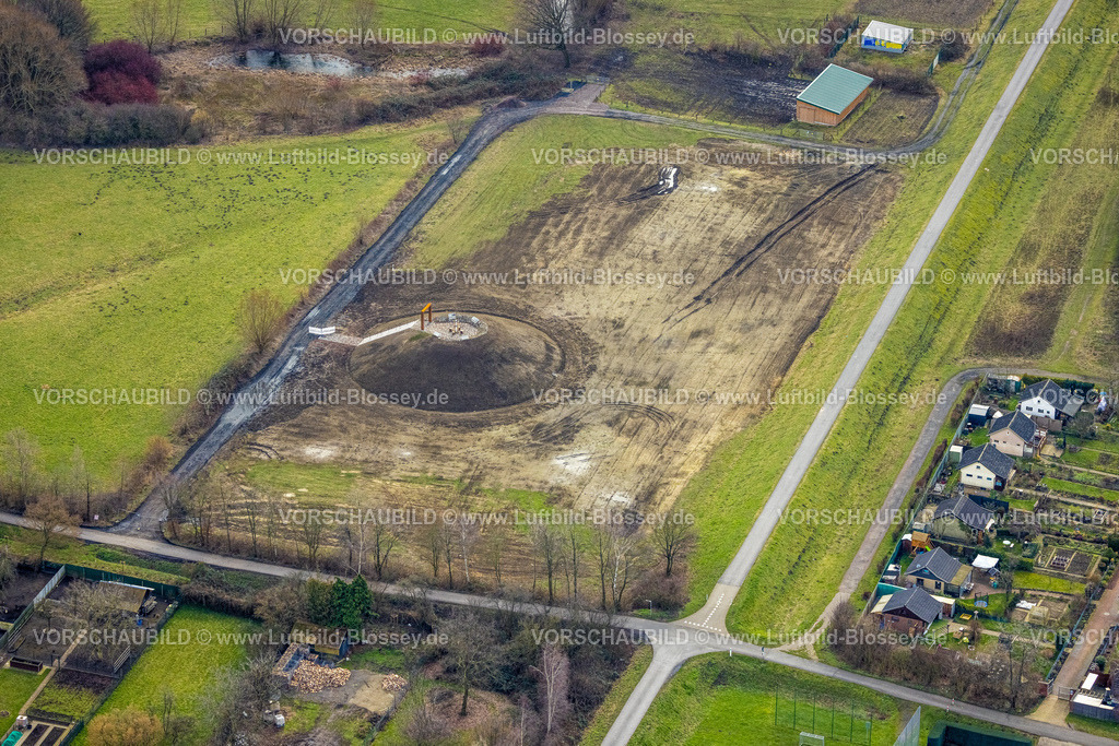 Hamm230215114 | Luftbild, Baustelle mit Hügel, Kornmersch, am Kleingartenverein KGV Nordenheide, Bockum-Hövel, Hamm, Ruhrgebiet, Nordrhein-Westfalen, Deutschland