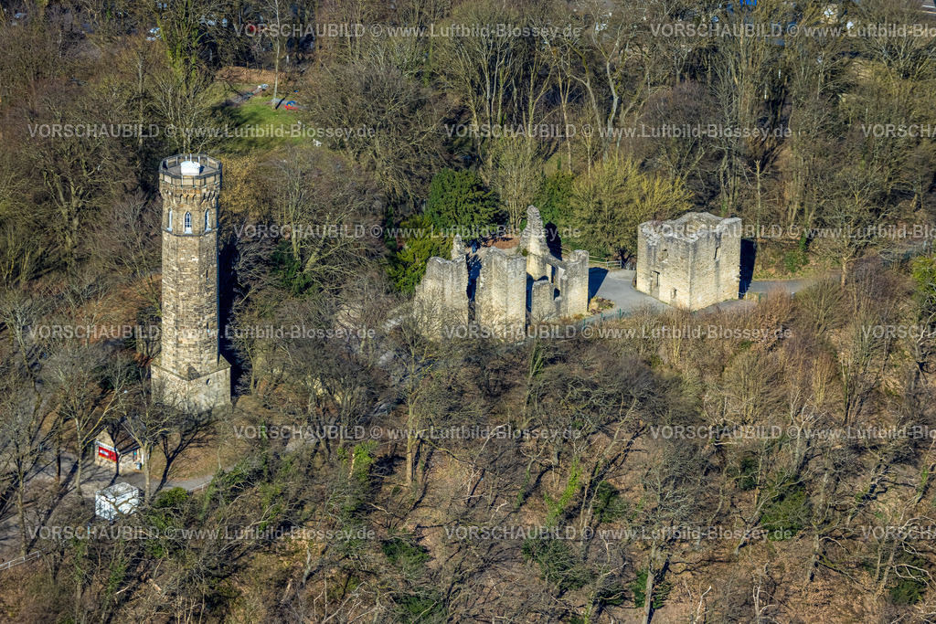 Dortmund250302212 | Luftbild, Ruine Hohensyburg mit Vincketurm, Syburg, Dortmund, Ruhrgebiet, Nordrhein-Westfalen, Deutschland