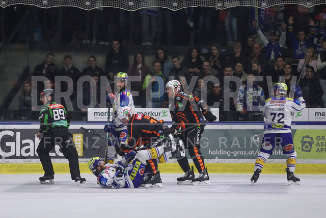 Moser Medical Graz 99ers vs EC iDM Wärmepumpen VSV – Ice Hockey    | Graz, Austria, 27.FEB.26 - ICE HOCKEY - ICE Hockey League, Graz 99ers vs Villacher SV. The image shows game action.     