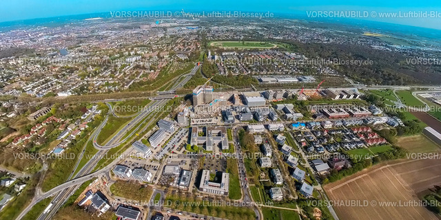 Dortmund230490041StadtkroneOst-topaz | Luftbild, Baustelle mit Neubau Gewerbeviertel an der Stadtkrone-Ost, Erdkugel, Fisheye Aufnahme, Fischaugen Aufnahme, 360 Grad Aufnahme, Schüren, Dortmund, Ruhrgebiet, Nordrhein-Westfalen, Deutschland