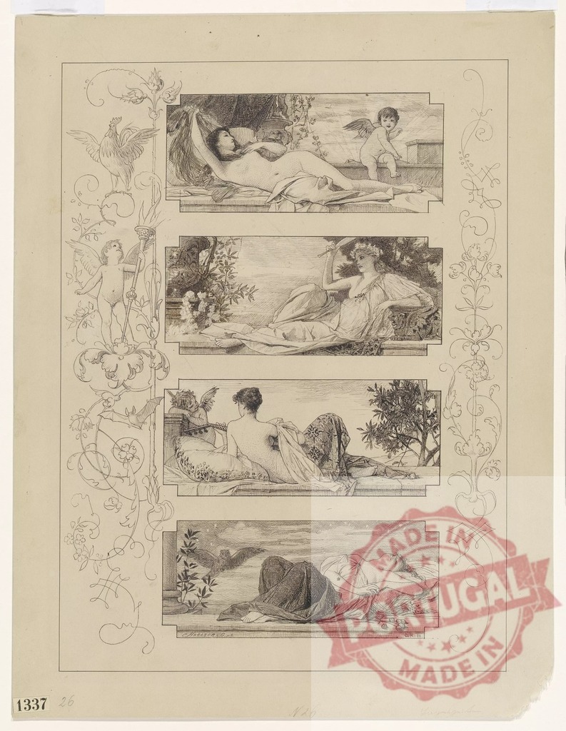 Gustav klimt Allegory of love day and night with reclining women | Four panels depicting allegories of love and day/night with reclining women and Cupids - Realisiert mit Pictrs.com