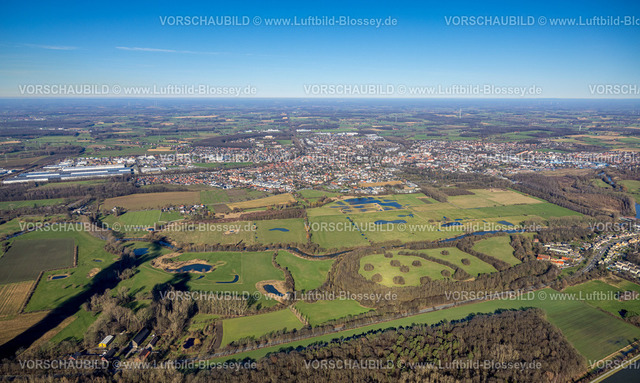 Werne230204675 | Luftbild, Ortsansicht mit Fernsicht, Fluss Lippe und Lippeaue mit Wasserflächen, Werne, Ruhrgebiet, Nordrhein-Westfalen, Deutschland