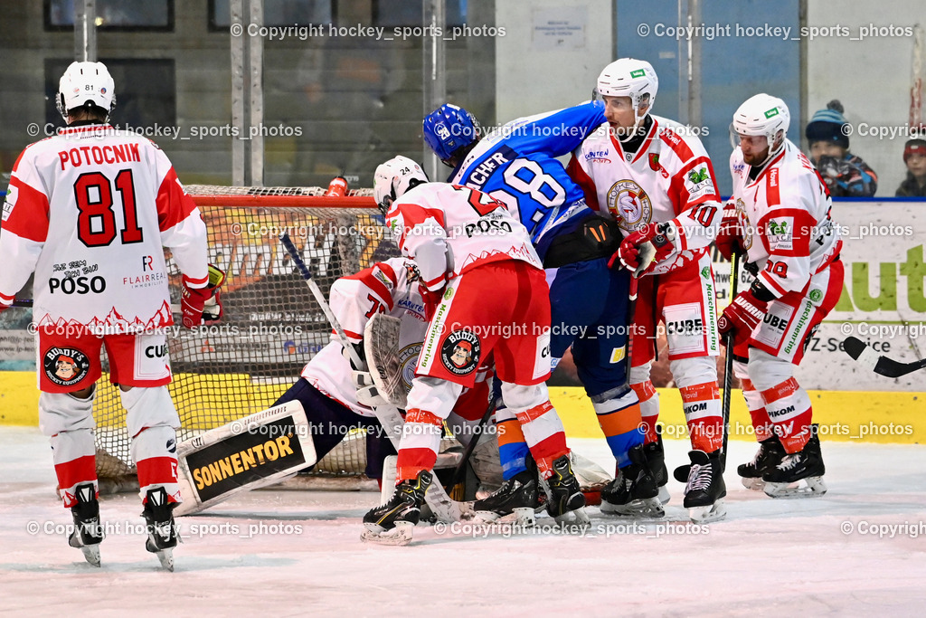 ESC Steindorf vs. ESV Ferlach  | #81 Potocnik Kristof ESV Ferlach, #28 Bacher Stefan ESC Steindorf, #10 Zusevics Zintis Nauris ESV Ferlach, ESC Steindorf vs. ESV Ferlach , ESC Steindorf vs. ESV Ferlach  am 15.02.2026 in Steindorf (Ossiachersee Halle), Austria, (Photo by Bernd Stefan)