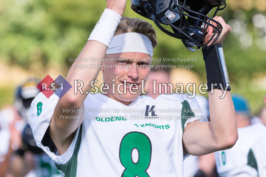 American Football, Saison 2022, Regionalliga Nord, Hamburg Blue Devils - Oldenburg Knights, Dr.-Hermann-Schnell-Sportplatz (Hamburg), 06.08.2022, 07. Gameweek | Murdock Rutledge (#8, Oldenburg)