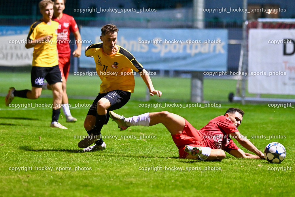 FC KAC 1909 vs. FC Nussdorf Debant | #11 Julian Egger FC Nussdorf Debant, #5 Patrick Trimi FC KAC, FC KAC 1909 vs. FC Nussdorf Debant, FC KAC 1909 vs. FC Nussdorf Debant am 19.09.2025 in Klagenfurt (Sportplatz KAC), Austria, (Photo by Bernd Stefan)