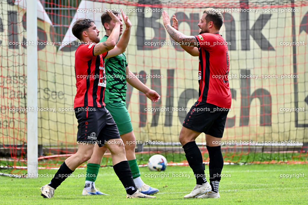 ATUS Nötsch vs. SC Landskron | Jubel ATUS Nötsch Mannschaft, #91 Christian Lussnig ATUS Nötsch, #99 Lucas Mosser ATUS Nötsch, ATUS Nötsch vs. SC Landskron, ATUS Nötsch vs. SC Landskron am 26.07.2025 in Nötsch (Dobratsch Arena), Austria, (Photo by Bernd Stefan)