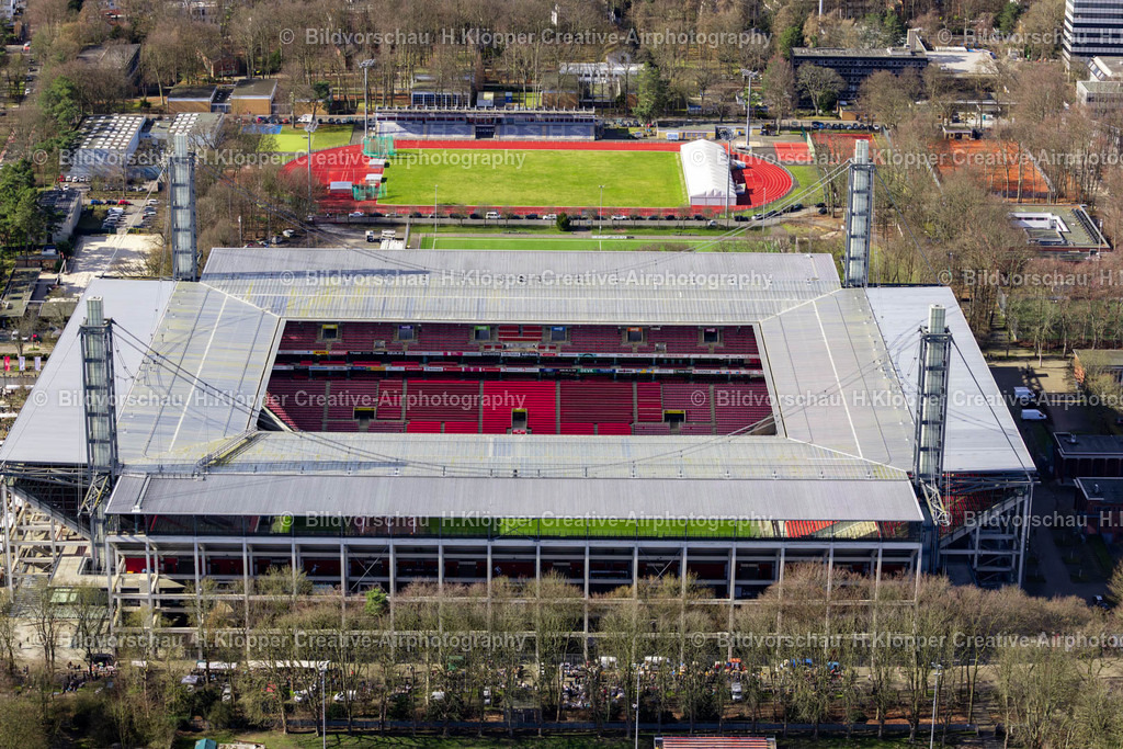 Luftbilder Köln-0218 | Luftbildfotografie Sportstätten-Gelände der Arena des Stadion " RheinEnergieSTADION " im Ortsteil Lindenthal in Köln im Bundesland Nordrhein-Westfalen, Deutschland. - Realisiert mit Pictrs.com