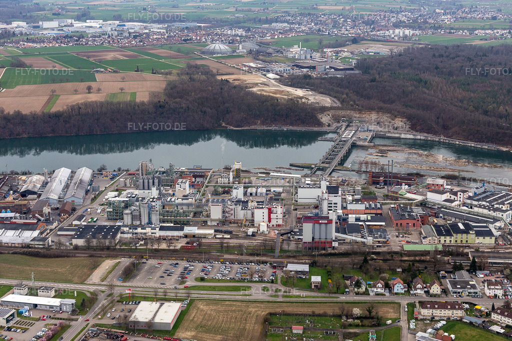 Luftbild: Evonik Treibacher Persalze in Rheinfelden im Bundesland Baden-Württemberg in Deutschland. Foto: IMG_120107.jpg vom 17.03.2020 durch Werner Riehm/FLY-FOTO.de