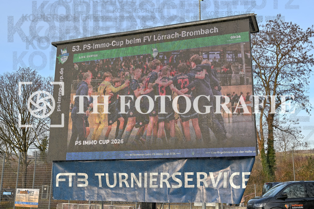 GER, FVLB - FC Bayern München, Fussball, PS-Immo-Cup 2026,U14 Feldturnier, 17.01.2026 | Videowand