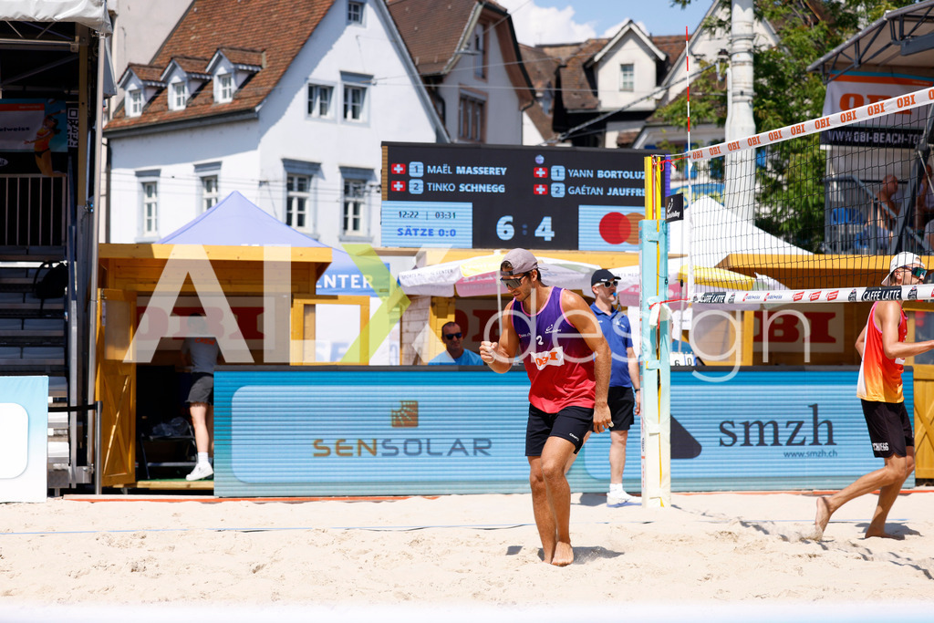 Obi BeachTour 2026 - Basel | BASEL, SWITZERLAND - JULY 18: GAÉTAN JAUFFRET (SUI) during the Obi BeachTour 2026 match between MASSEREY / SCHNEGG (SUI) and BORTOLUZZI / JAUFFRET (SUI) at Barfüsserplatz on July 18, 2026 in Basel, Switzerland. - Realisiert mit Pictrs.com