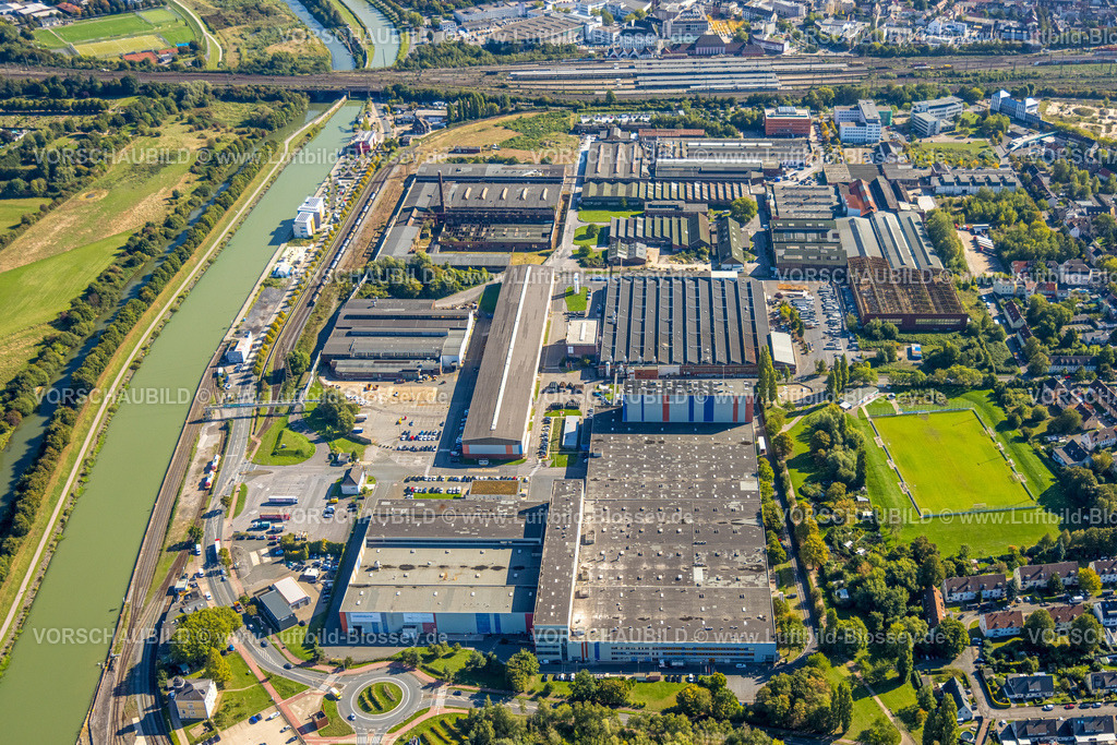 Hamm250901707 | Luftbild, Hafen am Datteln-Hamm-Kanal, Gewerbegebiet Hafenstraße und Dortmunder Straße, voestalpine Böhler Werk, Mitte, Hamm, Ruhrgebiet, Nordrhein-Westfalen, Deutschland