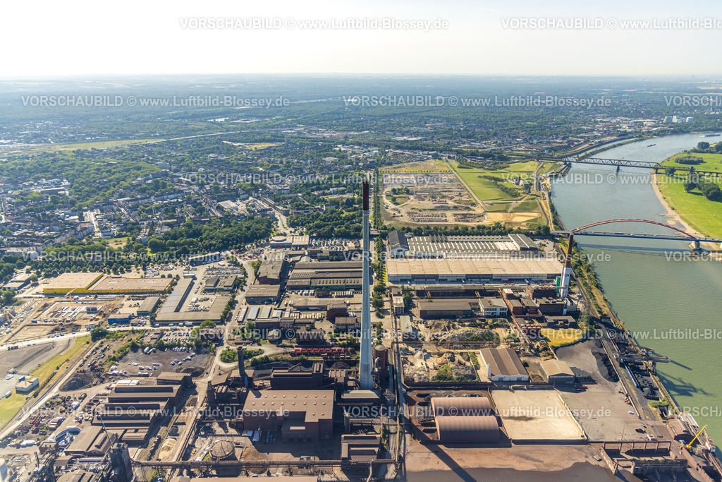 Duisburg230706235 | Luftbild, Sanierungsgebiet am Rheinpark Duisburg, geplante Wohnanlage RheinOrt Hochfeld, Wasserturm Hochfeld, Hochfeld, Duisburg, Ruhrgebiet, Nordrhein-Westfalen, Deutschland