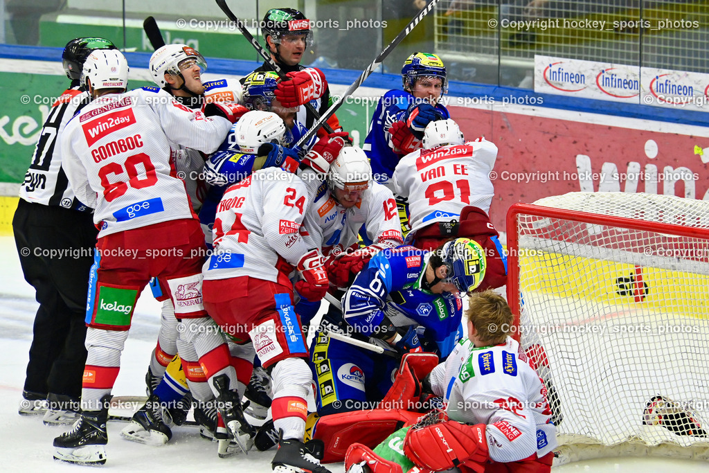 EC IDM Wärmepumpen VSV vs. EC KAC  | Faustkampf, #81 van Ee Finn EC KAC, #42 LANZINGER Benjamin EC VSV, #9 RAUCHENWALD Alexander EC VSV, #24 Strong Steven EC KAC, #32 Dahm Sebastian EC KAC, #68 Gomboc Luka EC KAC, #12 Maier David EC KAC, EC IDM Wärmepumpen VSV vs. EC KAC , EC IDM Wärmepumpen VSV vs. EC KAC  am 27.10.2024 in Villach (Stadthalle Villach), Austria, (Photo by Bernd Stefan)