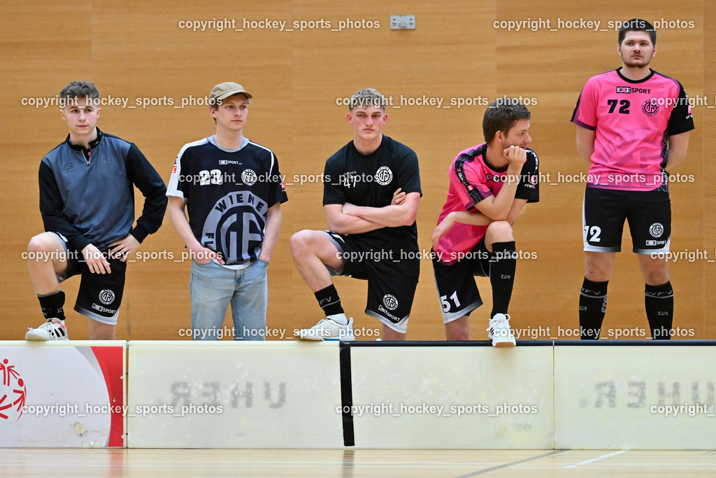 VSV Unihockey vs. Wiener Floorballferein 6.4.2024 | #51 Alex Egenhofer Wiener Floorballverein, #72 Vladislav Smirnov Wiener Floorballverein, VSV Unihockey vs. Wiener Floorballferein 6.4.2024, VSV Unihockey vs. Wiener Floorballferein  am 06.04.2024 in Villach (Ballspielhalle St. Martin), Austria, (Photo by Bernd Stefan)