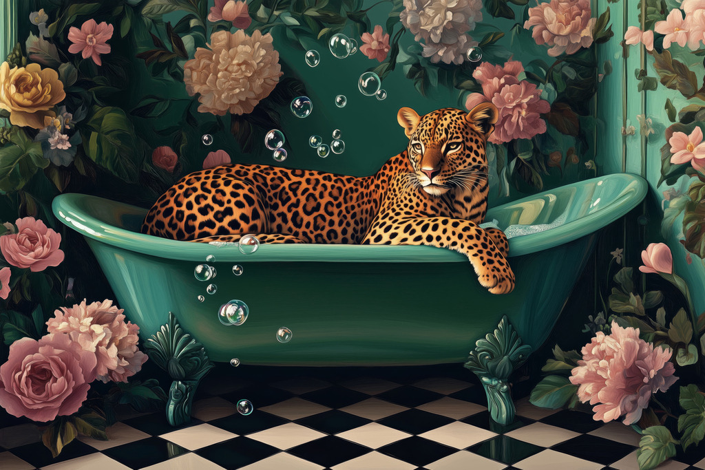 2409002 - Leopard in der Badewanne | Modernes Wandbild eines Leoparden in einer Badewanne.