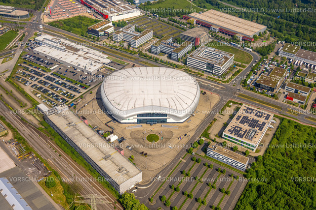 Duesseldorf240500816 | Luftbild, PSD Bank Dome Multifunktionshalle für Veranstaltungen, Konzerte und Events, Bürogebäude Theodorstraße mit ISS Facility Services Holding GmbH, Rath, Düsseldorf, Rheinland, Nordrhein-Westfalen, Deutschland