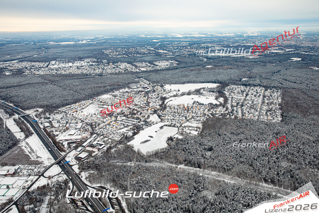 Das Luftbild zeigt : Fischbach Winter Nürnberg - Die Luftaufnahme wurde 2023 vom UL-Flugzeug aus erstellt ( keine Drohne ) - Hochauflösende Luftaufnahme - Für grossformatige Ausdrucke geeignet. Die Geschenkidee !Mit Lizenz und Bildrechte bestellbar