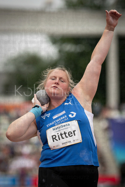 Golden Oval; Dresden, 31.05.2026 | DRESDEN , GERMANY - MAY 31:  Julia Ritter (GER / Germany) competes in the women’s shot put during the Golden Oval Continental Tour Silver meeting on May 31, 2026 at Heinz-Steyer-Stadion in Dresden, Saxony, Germany.