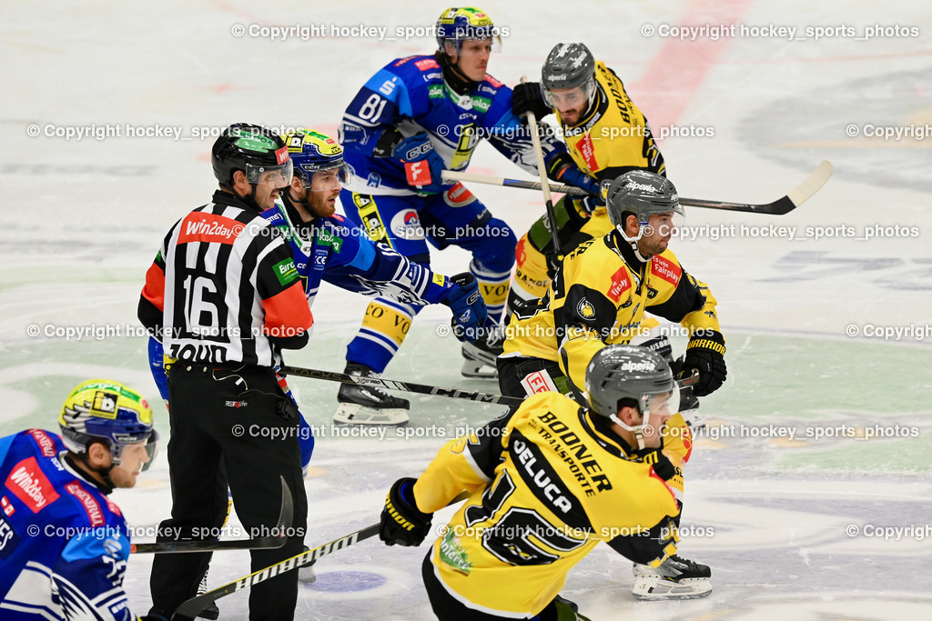 EC IDM Wärmepumpen VSV vs. HC Pustertal | ZRNIC MILAN Referee, #16 HANCOCK Kevin EC VSV, #40 Andergassen Raphael HC PUSTERTAL, #81 RICHTER Marco EC VSV, #46 Deluca Ivan HC PUSTERTAL, EC IDM Wärmepumpen VSV vs. HC Pustertal, EC IDM Wärmepumpen VSV vs. HC Pustertal am 15.11.2024 in Villach (Stadthalle Villach), Austria, (Photo by Bernd Stefan)
