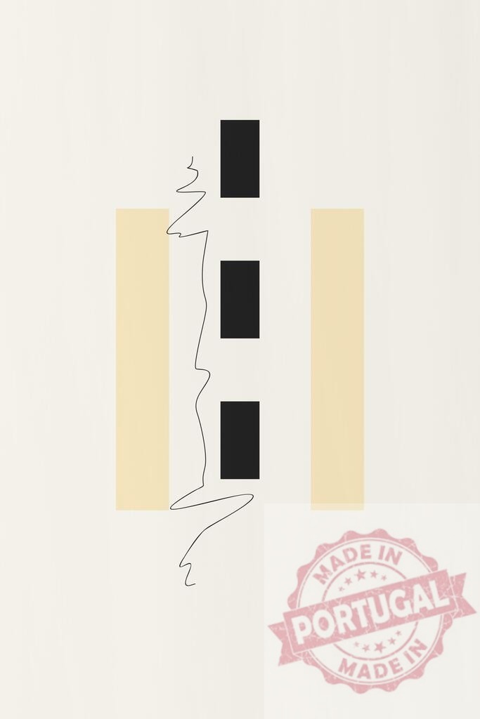 Abstract art geometric shapes beige black lines | Minimalist abstract drawing presenting black rectangles with a beige stripes and a wavy line - Realized with Pictrs.com