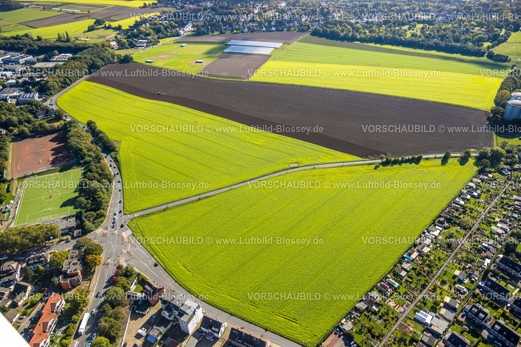 Essen241000692 | Luftbild, große Wiesenfläche an der Hochfeldstraße, Fußballstadion SV Leithe 19/65 e.V. Rasenplatz und Aschenplatz an der Wohnsiedlung Quartier Litterode, Leithe, Essen, Ruhrgebiet, Nordrhein-Westfalen, Deutschland