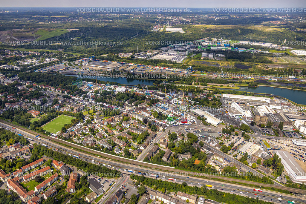 Herne230802755 | Luftbild, Cranger Kirmes Volksfest und Fahrgeschäfte, Unser Fritz, Herne, Ruhrgebiet, Nordrhein-Westfalen, Deutschland