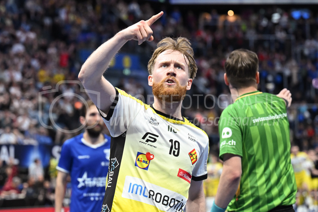 Zug United - HC Rychenberg - 25. April 2026 | Noah Püntener (#19 HC Rychenberg Winterthur) erzielt das 0:3 am L-UPL Superfinal-Spiel zwischen Zug United und HC Rychenberg am 25. April 2026 in der BCF Arena, Fribourg, Schweiz.Bild: Sportfotografie Markus Aeschimann | www.markus-aeschimann.ch - Realisiert mit Pictrs.com