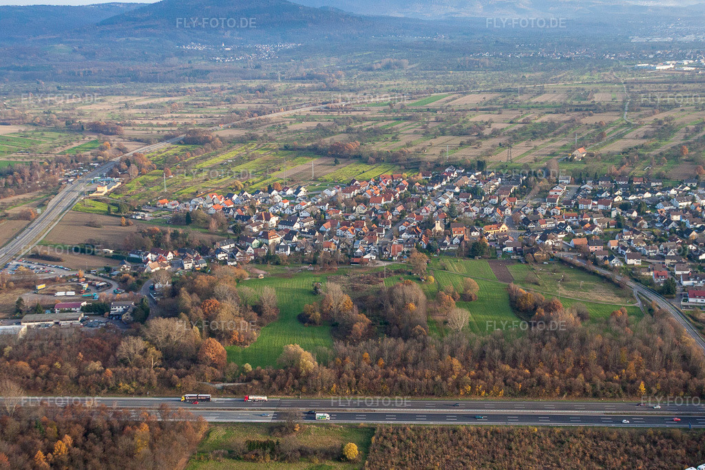 Luftbild: Ortsansicht von Westen im Ortsteil Rauental in Rastatt im Bundesland Baden-Württemberg in Deutschland. Foto: IMG_22854.jpg vom 21.11.2009 durch Werner Riehm/FLY-FOTO.de