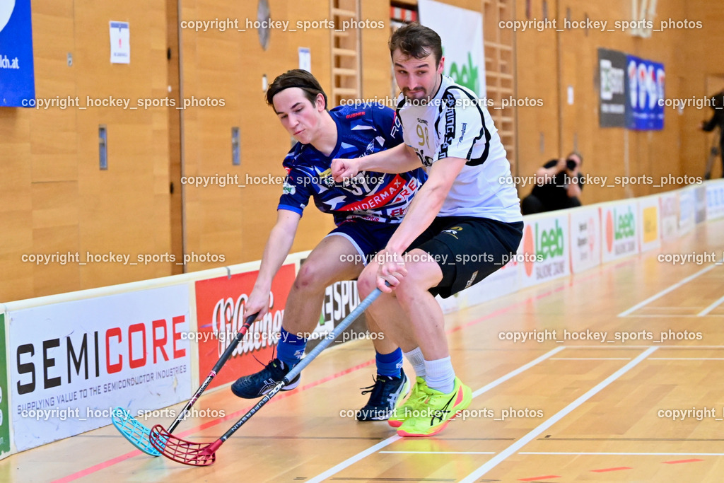 FBK Loka vs. VSV Unihockey | #37 Aleksander Bogataj VSV Unihockey, #98 Gasper Triler FBK Loka, FBK Loka vs. VSV Unihockey, FBK Loka vs. VSV Unihockey am 23.03.2025 in Villach (Ballspielhalle St. Martin), Austria, (Photo by Bernd Stefan)