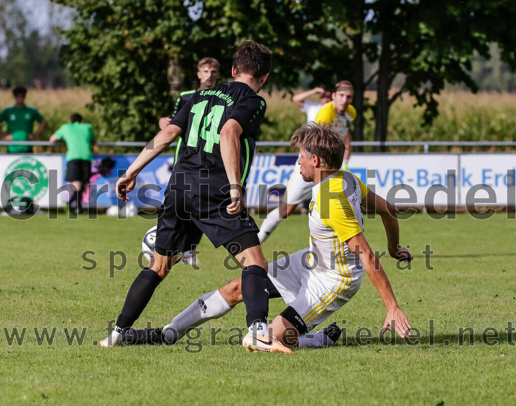 2023-09-17_073_SpVgg_Neuching_gegen_FC_Langenpreising | Neuching, Deutschland, 17.09.2023:
Fußball, A-Klasse 2023 / 2024, 7. Spieltag, SpVgg Neuching gegen SpVgg Langenpreising, Endergebnis: 5:1

Louis Schmid (SpVgg Neuching, #14), Simon Danner (SpVgg Langenpreising, #2)

Foto: Christian Riedel / fotografie-riedel.net