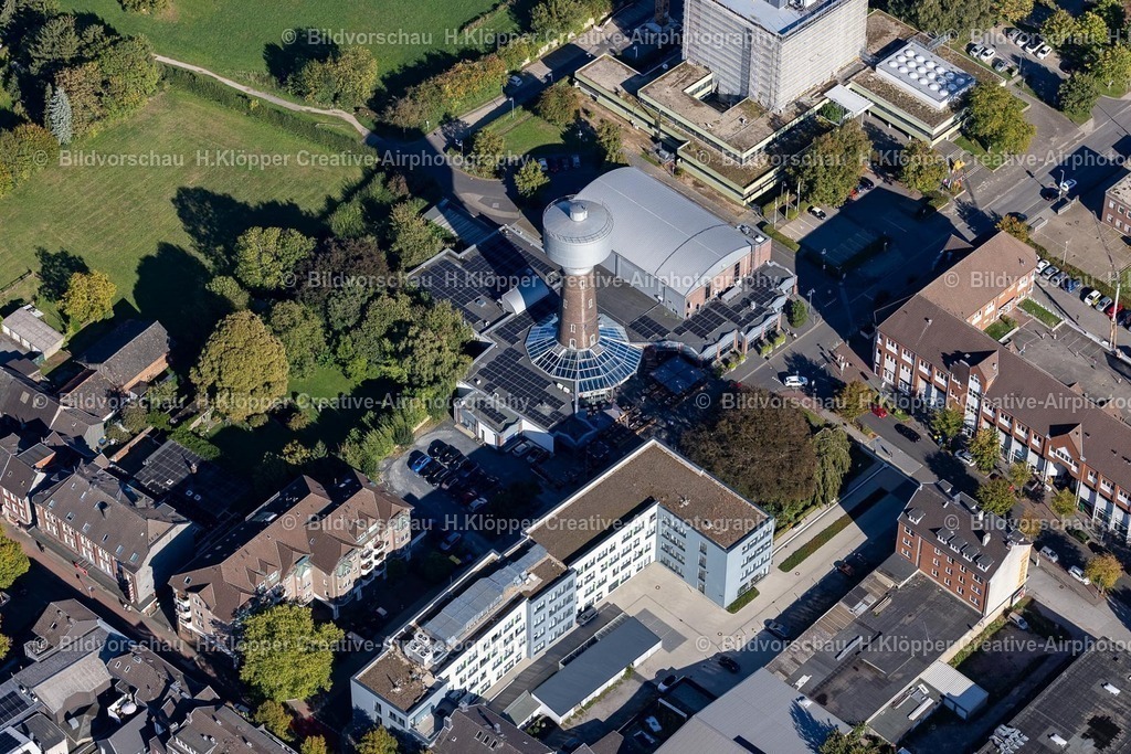 Lufbilder Alsdorf-5946 | Bauwerk des Industriedenkmales Wasserturm " Wasserturm, Hubertusstraße " an der Hubertusstraße, Otto-Wels-Straße in Alsdorf - Realisiert mit Pictrs.com