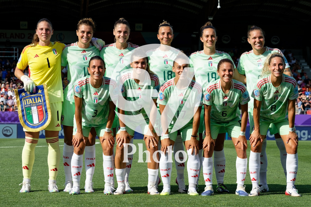 Belgium v Italy - UEFA Women's EURO 2025 Group B | SION, SWITZERLAND - JULY 3: players of Italy pose for team photo during the UEFA Womens EURO 2025 Group B match between Belgium and Italy at Stade de Tourbillon on July 3, 2025 in Sion, Switzerland. (Photo by Giuseppe Velletri/Sports Press Photo/Getty Images)
